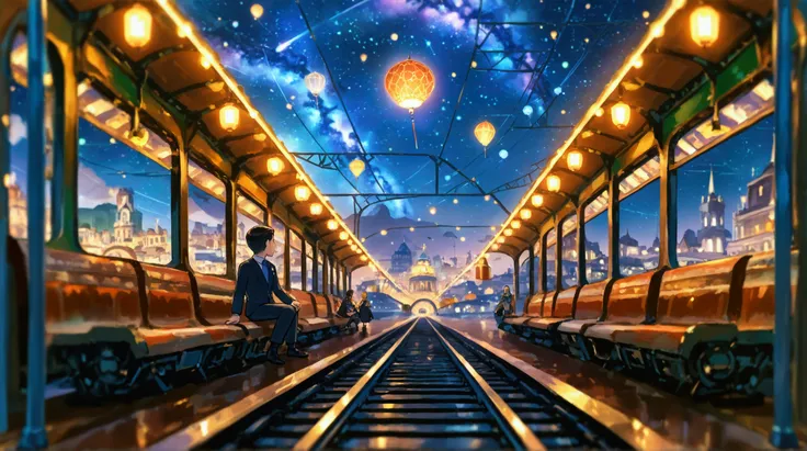 (Birds-eye view:2.5） (A distant view:1.5） Night on the Galactic Railway, Giovanni is a boy who sets out on a journey in search of his best friend, Campanella, On the night of the Star Festival,The galactic station where Giovanni landed is (futuristic:1.5） ...