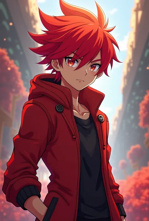 Minecraft skin using anime redhead red jacket male 