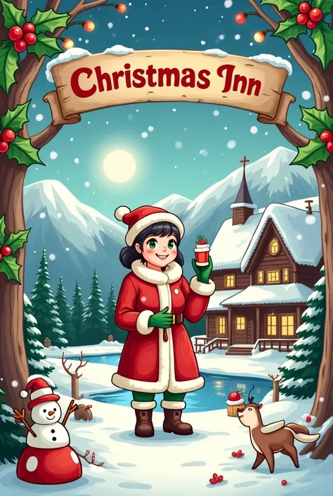 Create me a Christmas-themed flayer that bears the title Christmas inn in Toyosa 