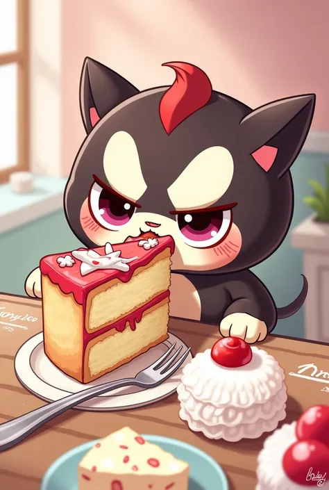 Draw Sanrios Bad Batsu Maru-kun eating cake