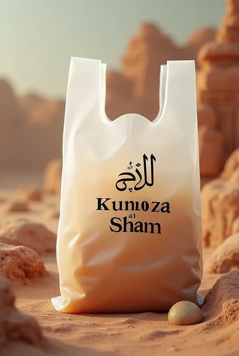 I want a set of plastic bags written in Arabic. Kunooz Al Sham welcomes you near the Kingdom of Saudi Arabia 