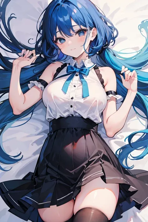 beautiful ,jitome, happy, shy, hopeful, intelligent, smiling, flushed face, standing, looking at viewer, long hair, ((((blue hair, black eyes, eyes open, short)))), kawaii, cute, cel anime, 2d anime, 1girl,solo, 
black nightgown, miniskirt, cowboy shot, la...