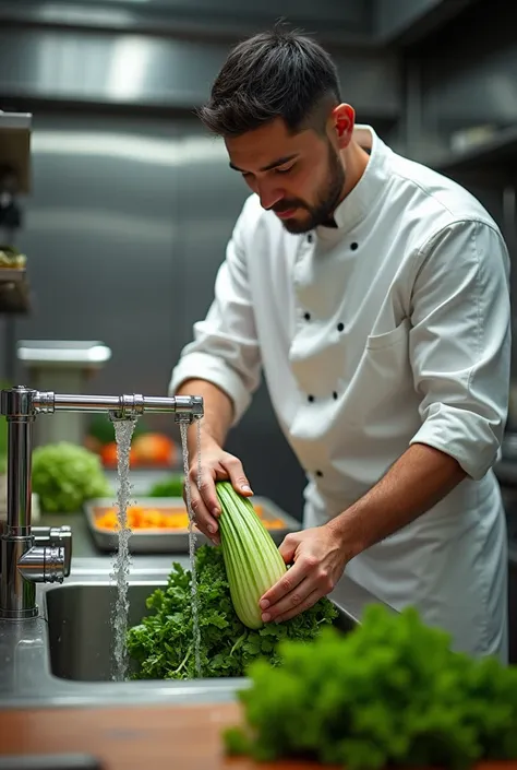 Create the washing of a vegetable in a restaurant 