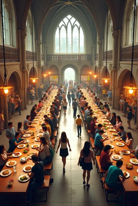 Make the castle dining room look like a school canteen