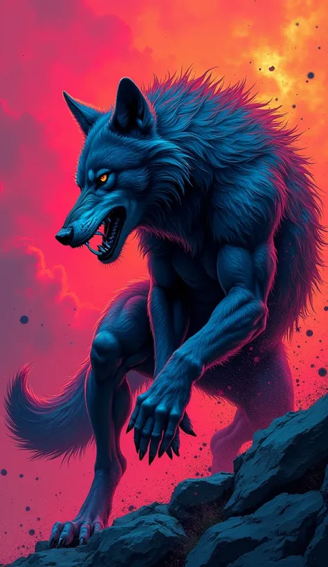 NSFW,  Absurd Concept Art , A werewolf with a human touch, Alone, Lets crazy fight,  Detailed Sketch of a Werewolf , Transmissive light source art,  Colorful Transparent Fluorescent ,  Floating Complementary Color Sketch Lines,  high contrast,  absurd aest...