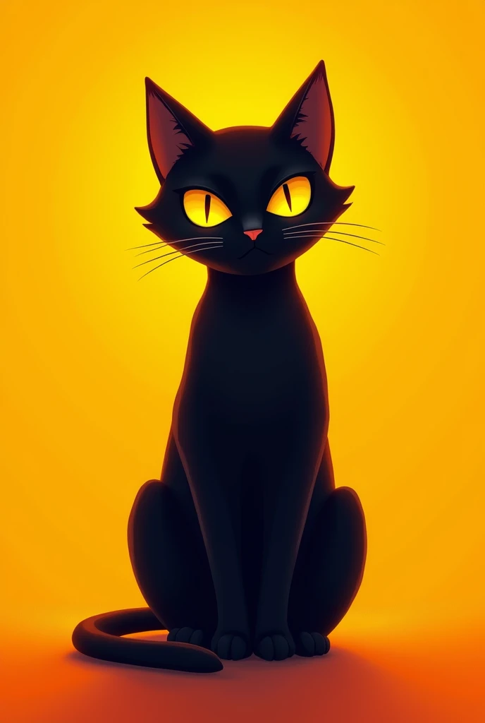 there is a black cat with yellow eyes sitting on a yellow background, illustration of a cat, flat vector art, by Paul Bird, by Ivan Generalić, inspired by Ivan Generalić, black cat, cat. digital painting, with pointy ears, in front of an orange background,...