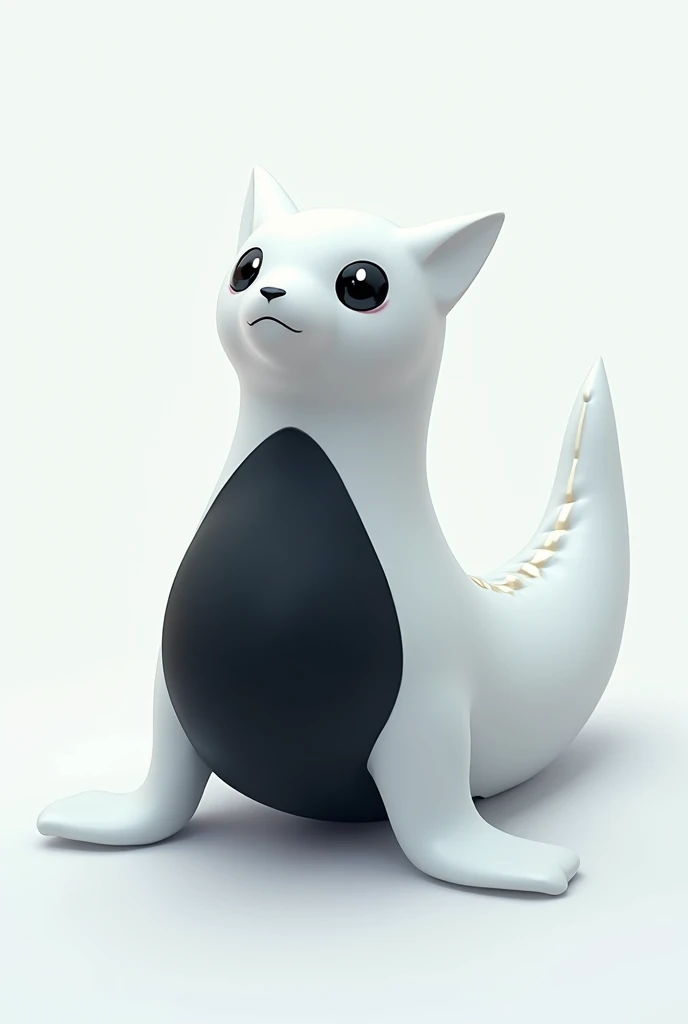 Create an all-white Pokemon seal with only a belly made of black obsidian and black eyes