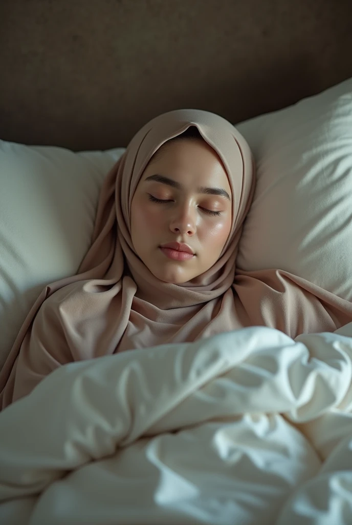 Hijabi girl laying in bed