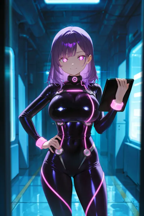 masterpiece, best quality, amazing quality, very aesthetic, high resolution, ultra-detailed, absurdres, newest, scenery, 
solo, (1girl, young woman, 20 years old, reality bender), curvaceous, large breasts, ((violet hair)), ((litmus pink glowing eyes)), (s...