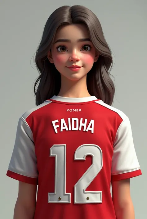 A 22 years old girl FAIDHA wearing jersey with name at back