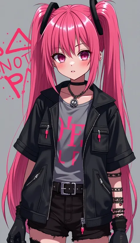 araffe girl  pink hair, I put on punk clothes,  crust punk attire ,  anime girl cosplay , Cybergoth, Wearing punk clothes,  Kelly Coif as an anime girl,   old anime goth lolita girl ,  Belle Delphine , Anime Cosplay,  pink hair,   anime girl  , Punk Girl