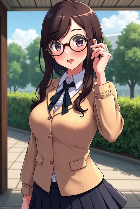 ((1girl)), geek girl, glasses, medium breasts, school unifotm