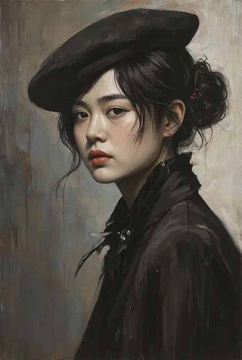 chiaroscuro technique on sensual illustration of an elegant asian lady, A vibrant fashion collective, combining aesthetics with sustainable materials, , vintage , matte eerie, silky matte painting, by Hannah Dale, by Harumi Hironaka, Create an evocative oi...