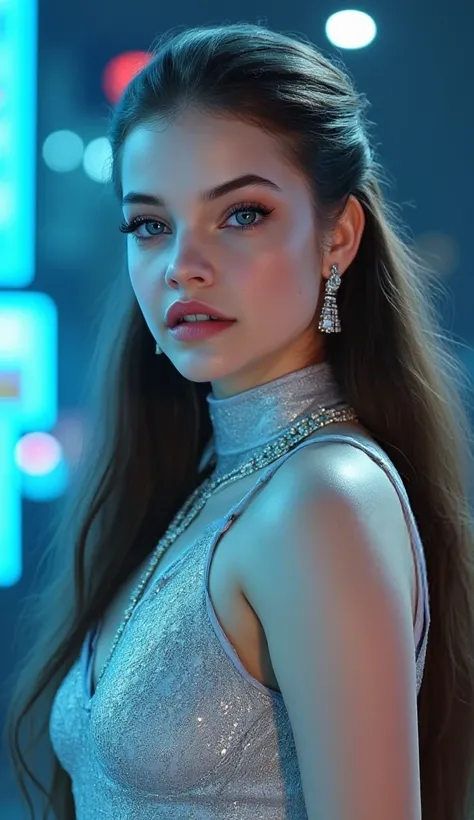 A beautiful cyborg girl in a silver dress, highly detailed portrait, elegant pose, cinematic lighting, photorealistic, 8k, best quality, masterpiece, intricate details, volumetric lighting, hyper realistic skin, detailed facial features, mesmerizing eyes, ...