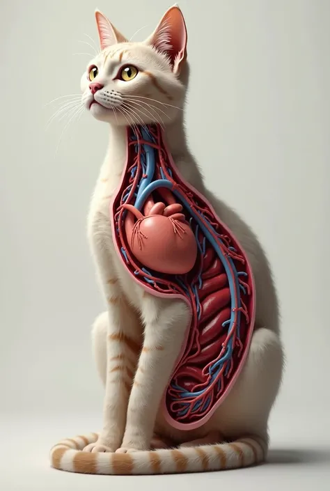 Cardiovascular system in cats, but realistic image, so you cant tell its artificial, more realism is great, but it would be better if the heart is smaller. 