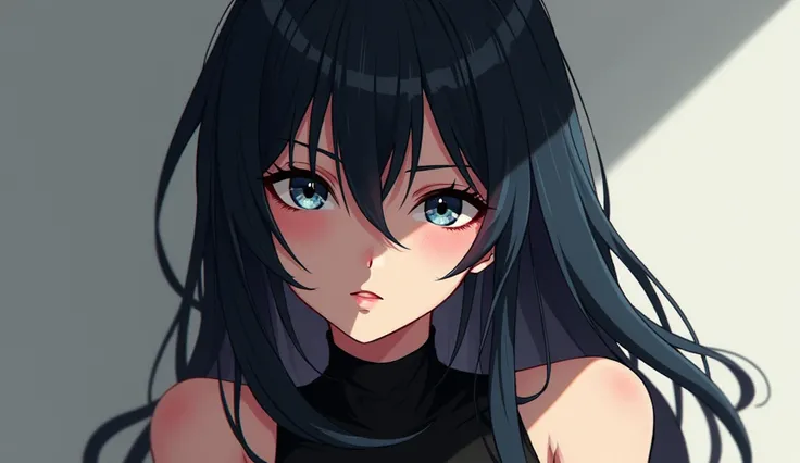  a beautiful woman , wearing a thin black skirt , cold facial expression ,  anime style 