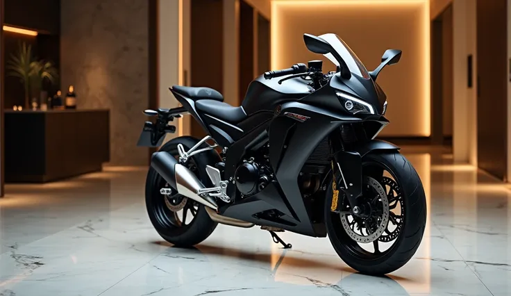 A honda nx500 stand in luxary showroom in black colour