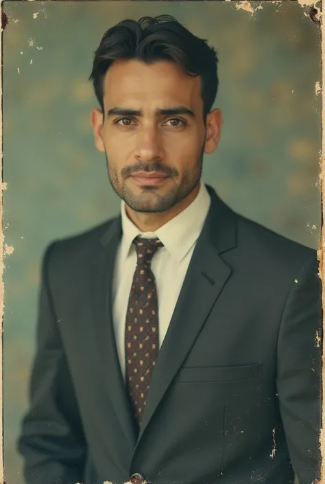 arafed photograph of a man in a suit and tie, a colorized photo inspired by Ahmed Yacoubi, tumblr, hurufiyya, around 1 , old picture, old damagaed polaroid photo, old photo, mohamed chahin, taken in the early 2020s, very old photo, low quality photograph, ...