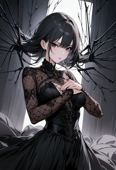 beautiful chin, beautiful, dangerous, devil spider, woman, black hair, black eyes,