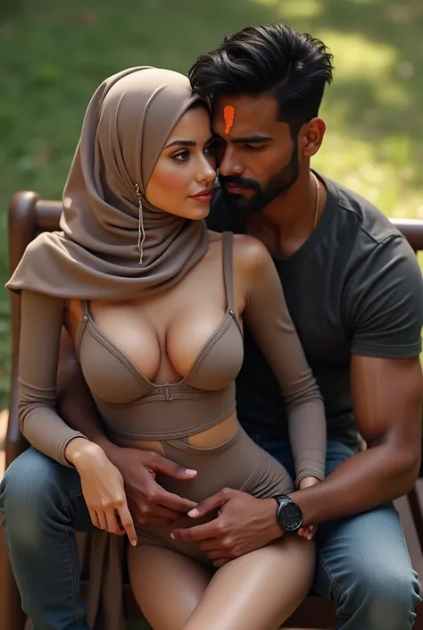 Fair white pale skin red chicks muslim teen kim Kardashian busty booty slim thick curvy flaunts curves in extremely skin tight full sleeves top pencil leggings. head covered and shoulder draped by long sheer scarf.long earrings. High heels sitting on lap o...