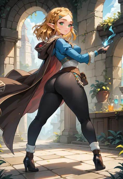 (extremely fine and beautiful:1.1), (perfect details:1.1), (finely detailed eyes and detailed face:1.3), ZeldaSDXL, Princess Zelda, narrow hips, medium breasts, slender thighs, small ears, pointy ears, braid, hair ornament, hairclip, gloves, black gloves, ...