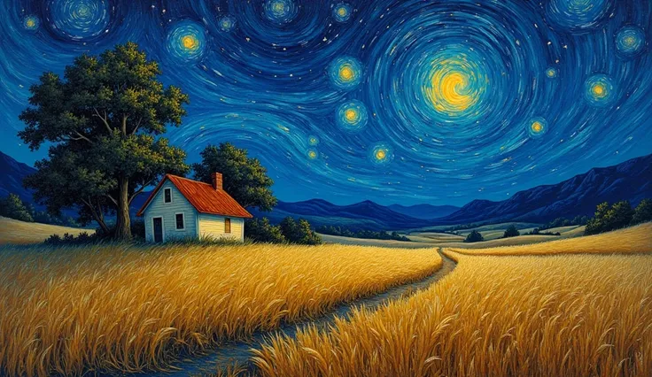  This wallpaper not only shows the serenity of a country night ， also contains Van Goghs unique emotions and passion ， 。 The stars are flashing in the sky ， Like a carefully decorated golden highlight ，Emitting warm light。Country cottage in the distance， T...