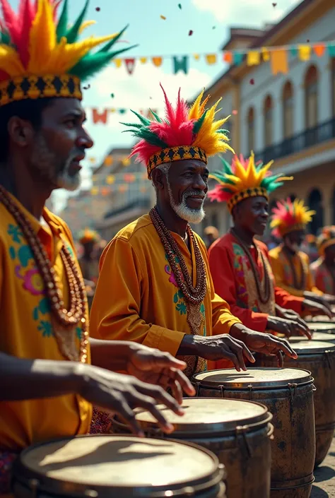 Vintage Trinidad Ians playing steelpans in carnival time