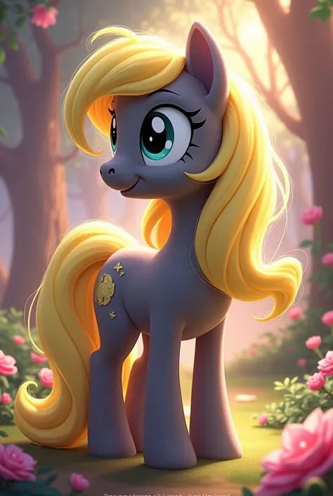 My little pony movie  pony character Lemon Hearts pony lemon Dark Gray and Light Gray body   disney style   with beautiful backgrounds