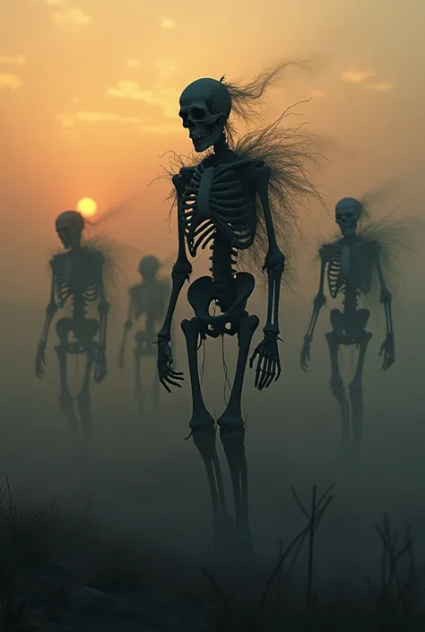 An army of mysterious skeletons with no whereabouts appear at sunset. They are interspersed with a veil of black Tamil haze, like warriors but like mechanics.