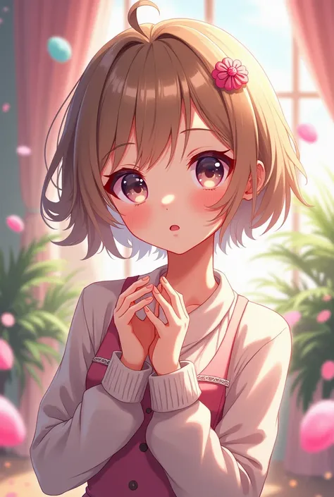 Anime girl change hair with short hair and light brown