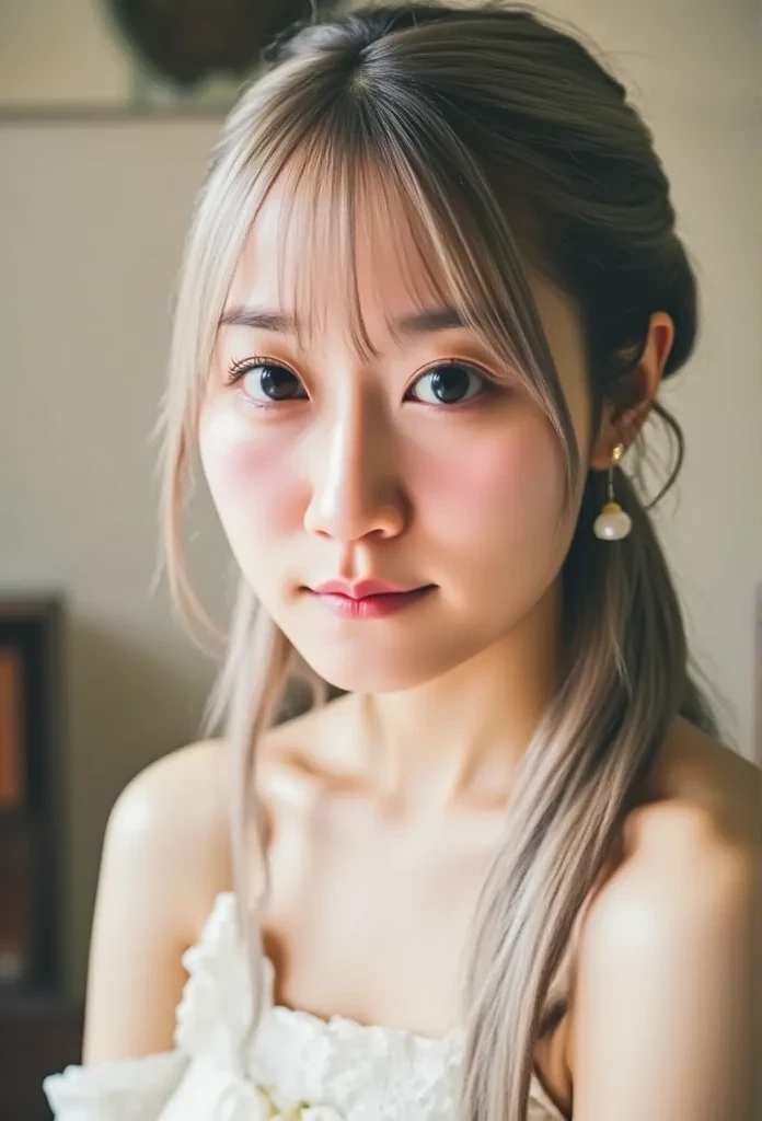 ( top quality , masterpiece:1.2),   ultra high resolution,  realistic ,  Front Lighting ,  complicated details,  Exquisite Details and Textures ,  1 girl, Alone ,(young), Face Enhancement,  upper body,  detailed face , Scar bruise, white skin,  Silver Hair...