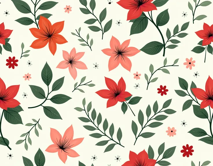 floral and Leaves with stems seamless pattern 1design