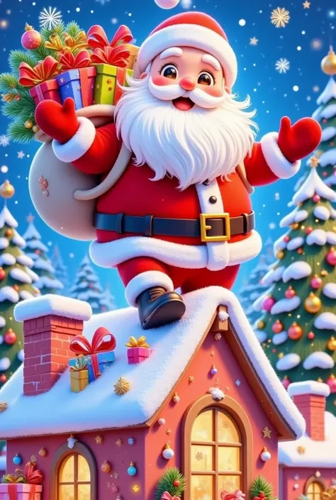 merry christmas  Santa Claus  claus flying over a house with presents,  Santa Claus  claus,  Santa Claus  clause,[Christmas Eve, author：Mario Dubsky,  Santa Claus ,  very high resolution,  profile picture, Amazing wallpapers,  OFFICIAL ART 