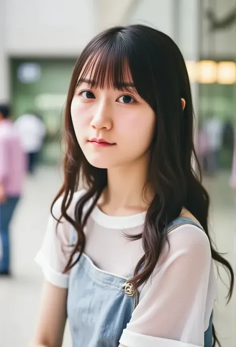 Real photos of Korean women,  cross bangs ,  slightly smiling , T-Shirts, At the airport, throw,  see-through fabric , Blur, 超 high definition , masterpiece,  high definition , 16k  