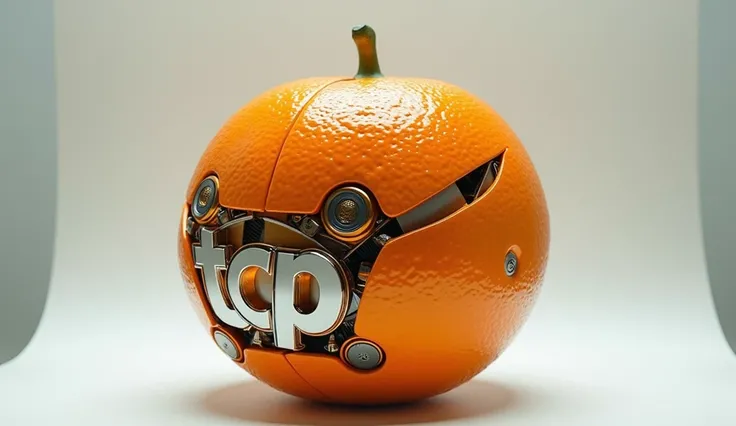 create a robotic orange with the letters "TOP 1A"