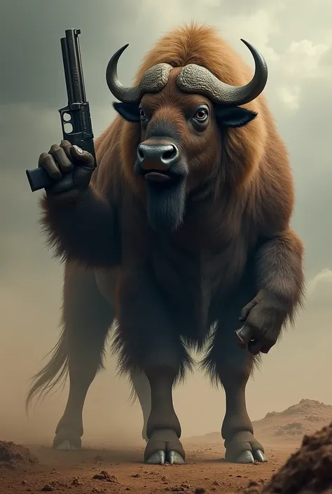 Buffalo Holding Gun in Na