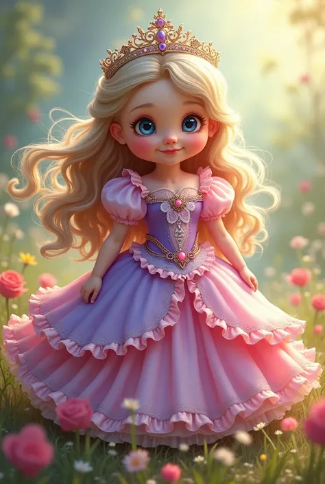 Little fatty princess with long hair pink dress Blue eyes 