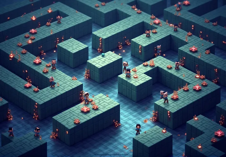 Pixel maze, Minecraft, 8-bit,