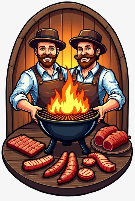 Logo for Bavarian BBQ Brothers with grill and meat 