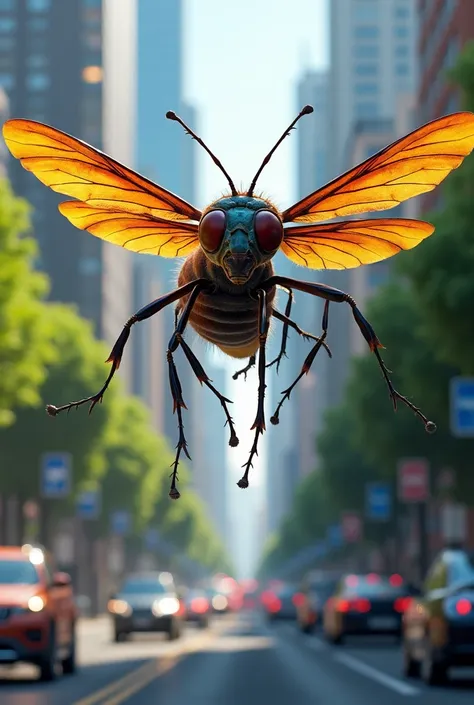 Generate a insect who lives in a city , eats leaves from a tree and can fly can dodge cars use the idea of evolution 