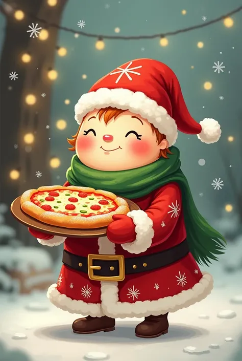 Create for me this character with a Christmas costume in the same position instead of pizza that is paneton