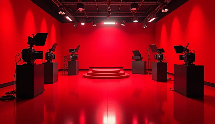 red television studio, Todo red, Very good light , 3D