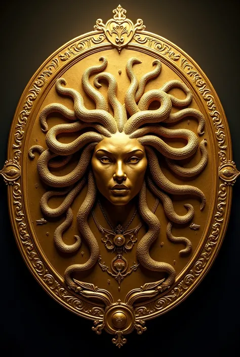 Polish gold shield with gorgon medusa face