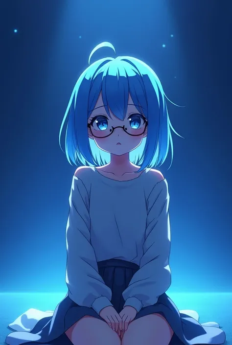 anime girl with blue hair and glasses sitting on a blue background, nightcore, anime style 4 k, anime moe artstyle, best anime 4k konachan wallpaper, anime wallpaper 4 k, anime wallpaper 4k, 4k anime wallpaper, anime art wallpaper 8 k, anime art wallpaper ...