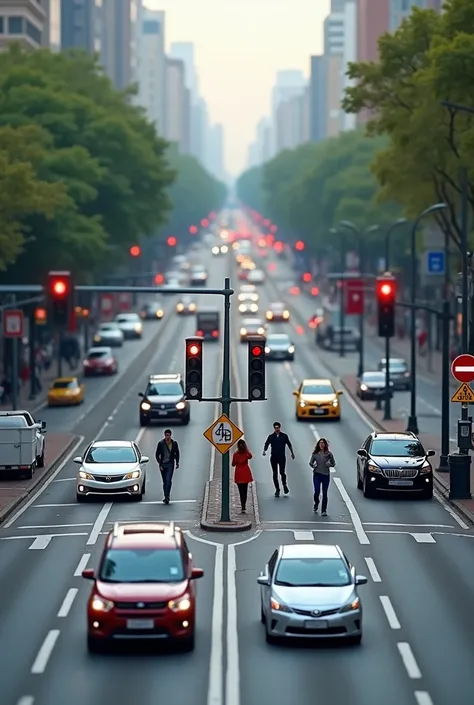 Footage of people complying with traffic rules by driving according to traffic rules and following warning signs. Stop the car exactly at the red light.