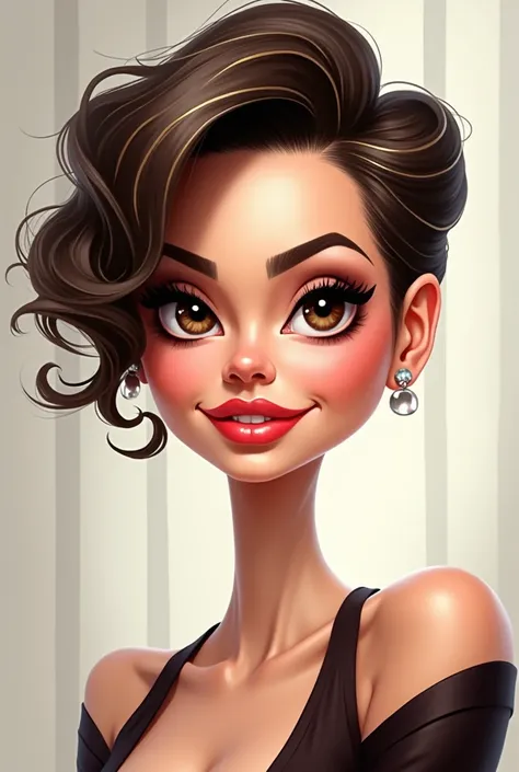 4d digital caricature.beautiful woman face with elegant short hair