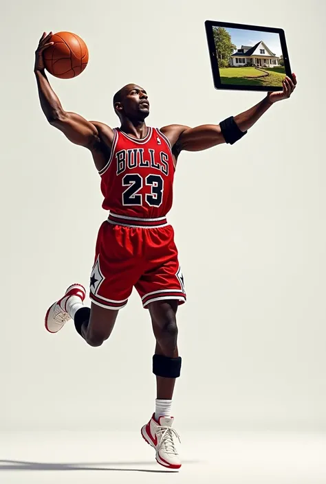 "Michael Jordan’s Slam Dunk Listings**  
**Visual:** Jordan slam-dunking a basketball with a tablet in his other hand showing a Marbella property walkthrough"