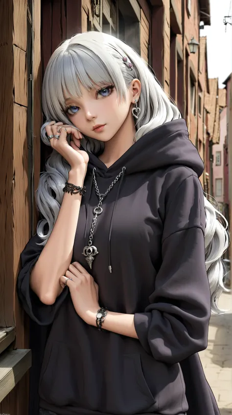 , Colossal,  Double tails ,  Silver hair ,  hoodie, Vintage gothic , Outside, Cute, face up,  Ð²ÑÑÐ¾ÐºÐ¾Ðµ ÐºÐºÐ°ÑÐµÑÐ²Ð¾, necklace, ring, bracelet, earrings