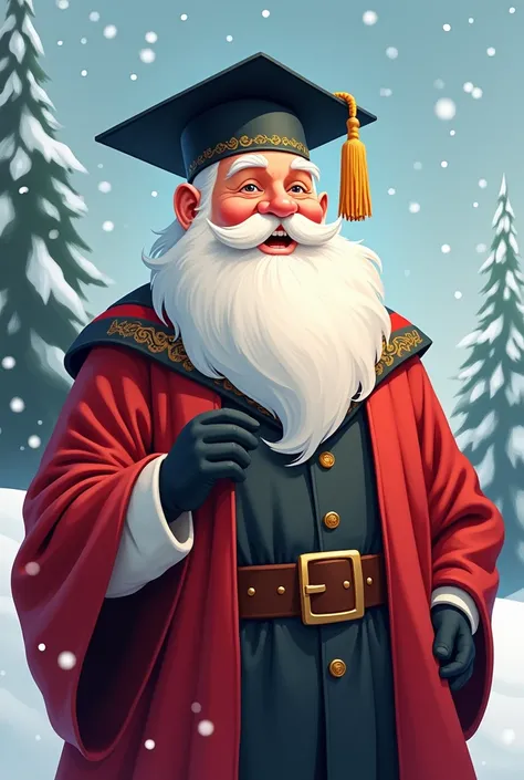 santa wearing a degree cap and cloak