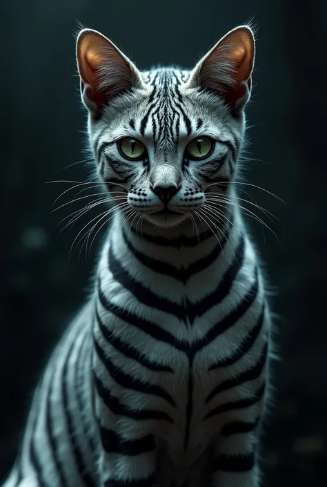 
black cat  zebra merge body faces  background dark